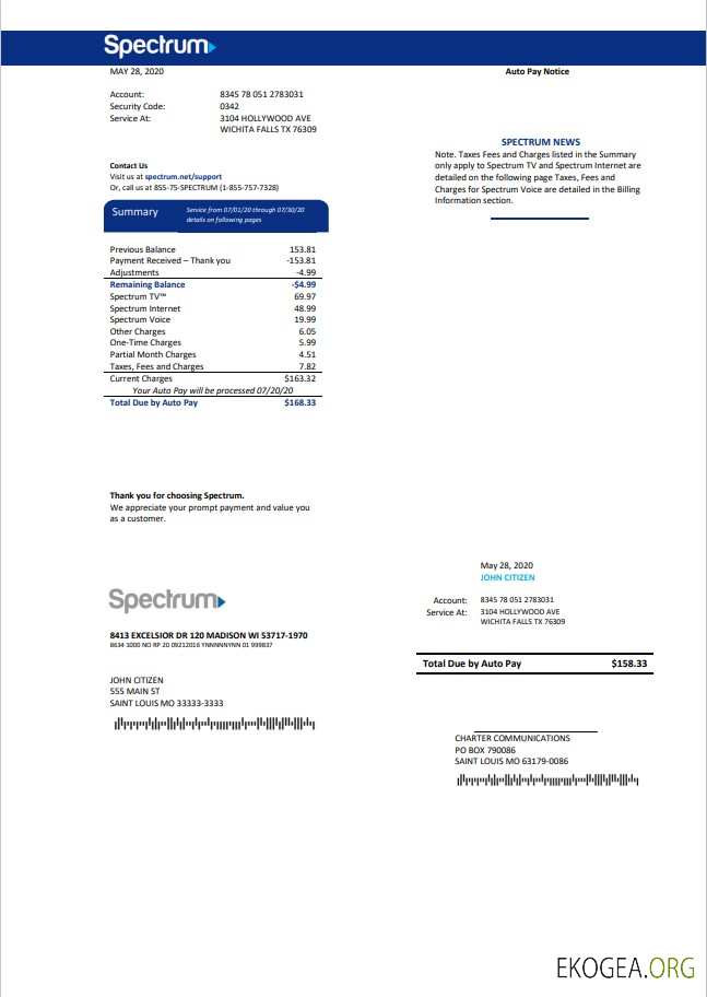 USA Spectrum utility bill template in Word and PDF format (.doc and .pdf)